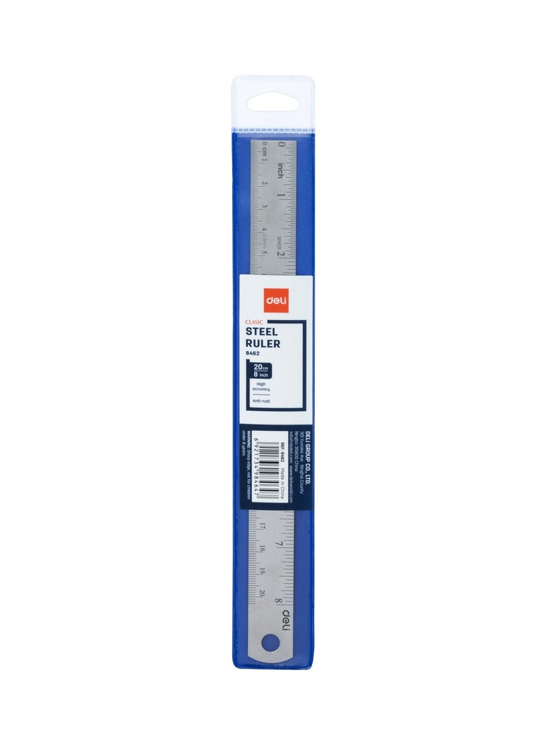 Deli E8462 Steel Ruler, 20cm (8 Inch) with Metric and Inch Graduation Silver – Ideal for Precision Measuring Tasks - Image 2