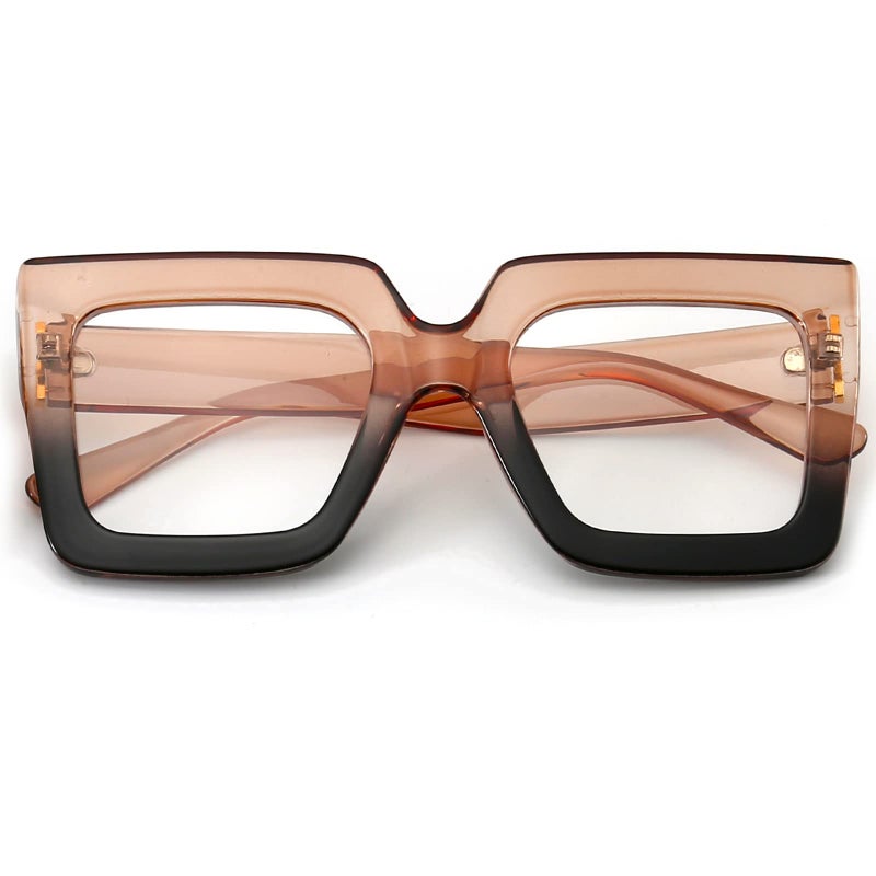 Breaksun Oversized Blue Light Glasses for Women Fashion Thick Square Computer Eyewear Non-Prescription Black Glasses (Champagne Black) - Image 1