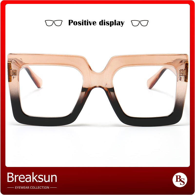Breaksun Oversized Blue Light Glasses for Women Fashion Thick Square Computer Eyewear Non-Prescription Black Glasses (Champagne Black) - Image 4