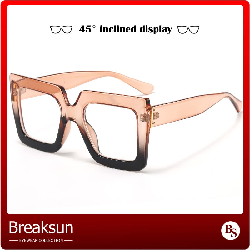 Breaksun Oversized Blue Light Glasses for Women Fashion Thick Square Computer Eyewear Non-Prescription Black Glasses (Champagne Black) - Image 5