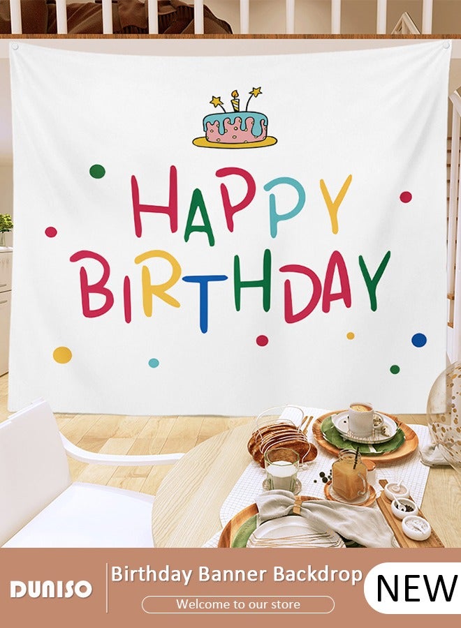 DUNISO Watercolor Birthday Banner for Kids, Happy Birthday Photography Background, Cartoon Birthday Party Backdrop Tapestry, Foldable Theme Background Cloth for Birthday Party Decoration Supplies - Image 1