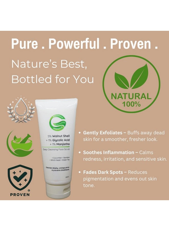 Greenviv 5% Walnut Shell + 1% Glycolic Acid + 1% Manjistha Deep Cleansing Face Scrub | Intense Exfoliation & Blackhead Care for Smoother Skin | 100gm - Image 2