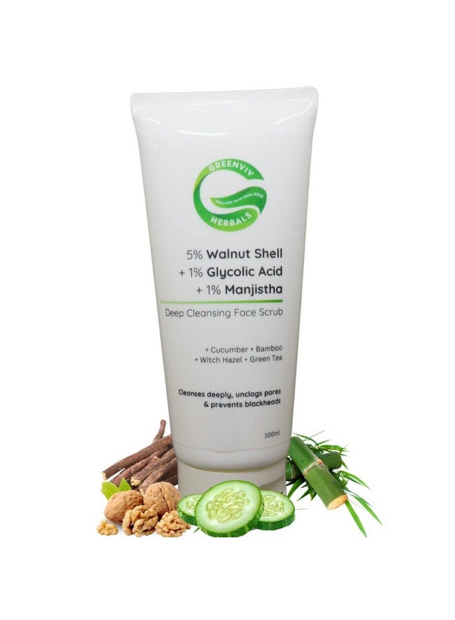Greenviv 5% Walnut Shell + 1% Glycolic Acid + 1% Manjistha Deep Cleansing Face Scrub | Intense Exfoliation & Blackhead Care for Smoother Skin | 100gm - Image 1