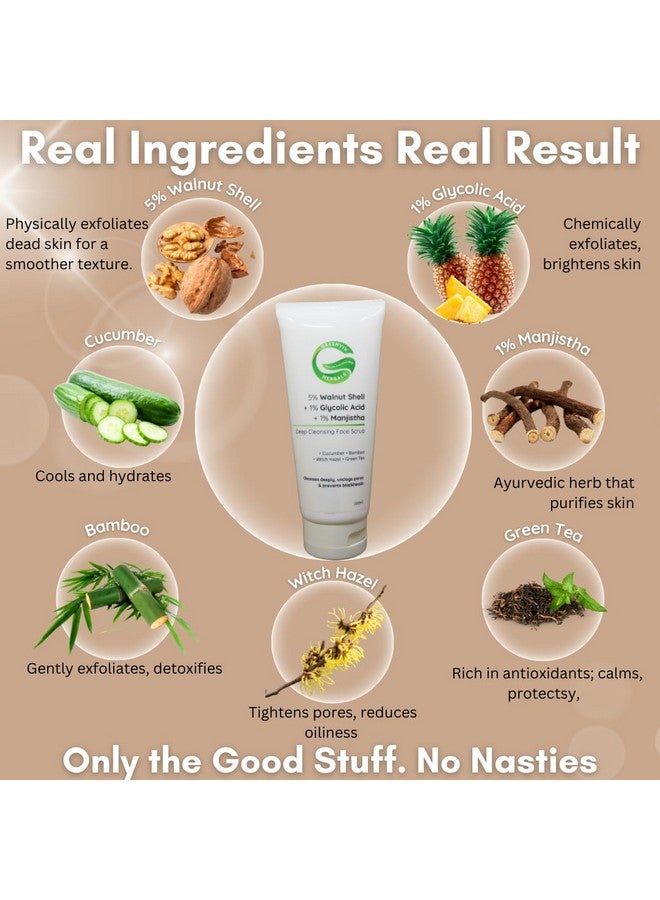 Greenviv 5% Walnut Shell + 1% Glycolic Acid + 1% Manjistha Deep Cleansing Face Scrub | Intense Exfoliation & Blackhead Care for Smoother Skin | 100gm - Image 5