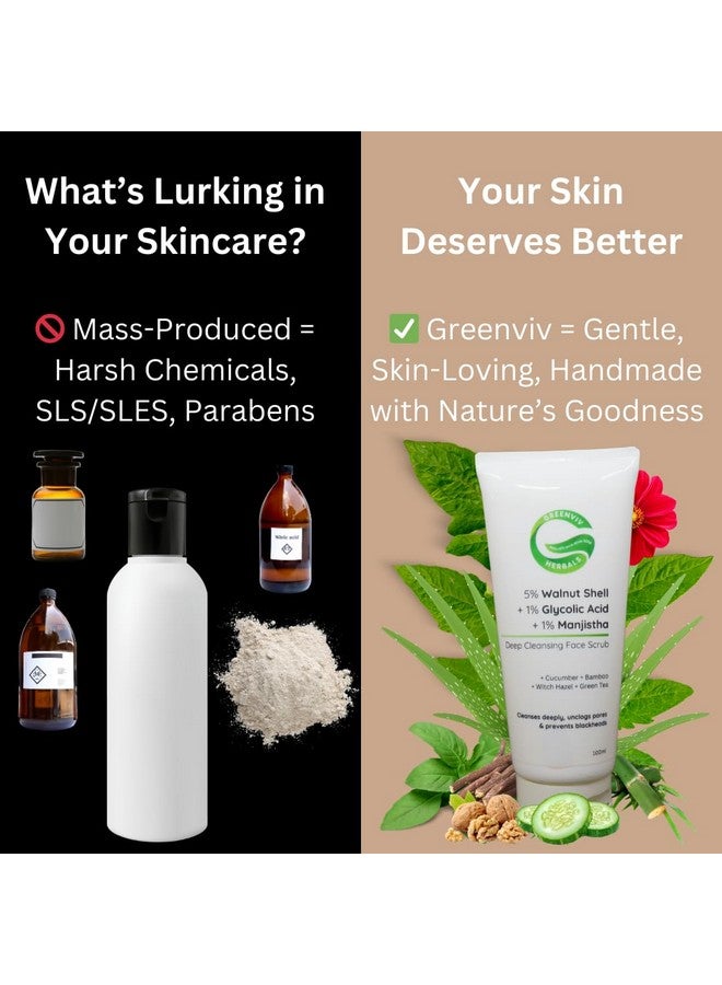 Greenviv 5% Walnut Shell + 1% Glycolic Acid + 1% Manjistha Deep Cleansing Face Scrub | Intense Exfoliation & Blackhead Care for Smoother Skin | 100gm - Image 3
