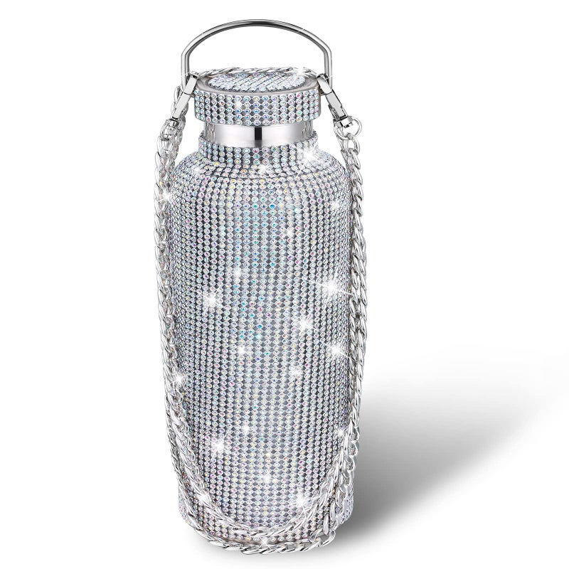 Diamond Water Bottle Bling Rhinestone Stainless Steel Thermal Bottle Refillable Insulated Glitter Water Jug with Chain for Women Girls Gifts500 mlAB Diamond