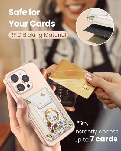 Shorogyt Compatible with Magsafe Wallet with Grip Magnetic Card Holder - Cute Phone Wallets with Ring Stand for iPhone 17/16/15/14/13/12 Series for Women Girls Retro Bouquet Design, Fit 7 Cards - Image 5