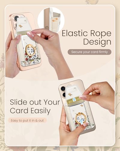 Shorogyt Compatible with Magsafe Wallet with Grip Magnetic Card Holder - Cute Phone Wallets with Ring Stand for iPhone 17/16/15/14/13/12 Series for Women Girls Retro Bouquet Design, Fit 7 Cards - Image 4