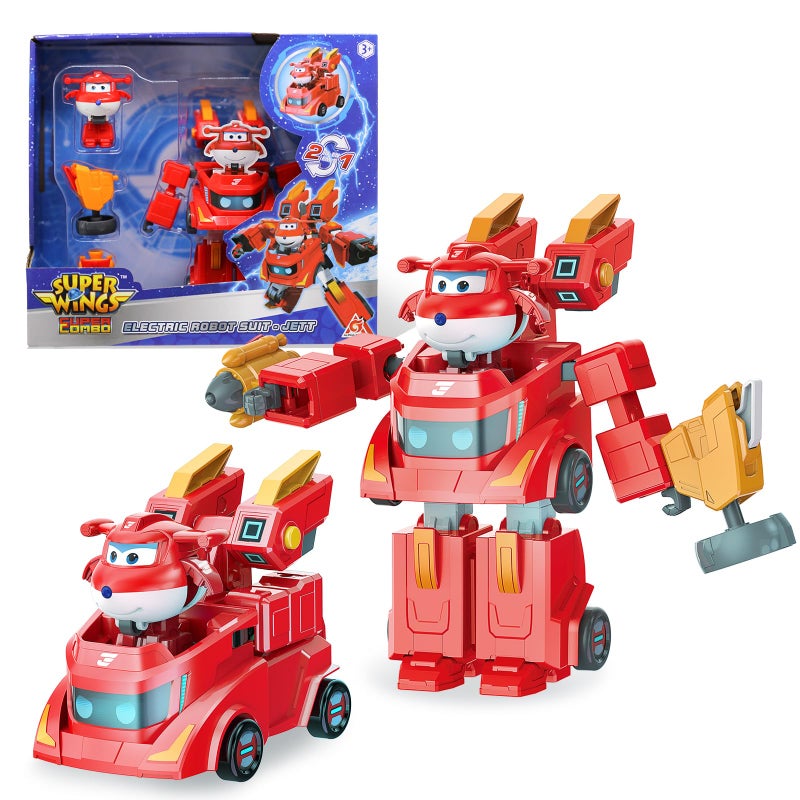 SUPER WINGS ألعاب سوبر وينغز القابلة للتحويل 6 روبوتات سوبر و 2 بدلة جت صغيرة قابلة للتحويل 2 في 1 سيارة سباق شخصية روبوت للأولاد والبنات من عمر 3 سنوات هدايا للأطفال في مرحلة ما قبل المدرسة باللون الأحمر - Image 3