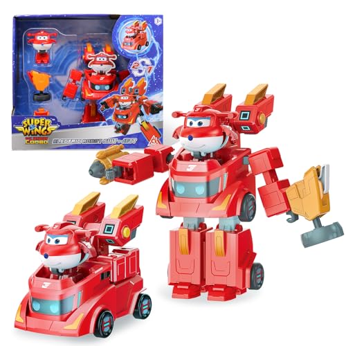 SUPER WINGS ألعاب سوبر وينغز القابلة للتحويل 6 روبوتات سوبر و 2 بدلة جت صغيرة قابلة للتحويل 2 في 1 سيارة سباق شخصية روبوت للأولاد والبنات من عمر 3 سنوات هدايا للأطفال في مرحلة ما قبل المدرسة باللون الأحمر - Image 1