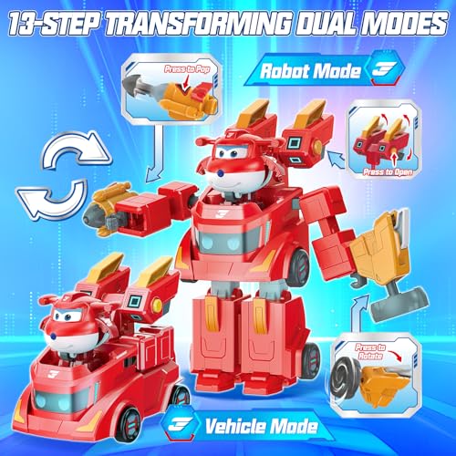 SUPER WINGS ألعاب سوبر وينغز القابلة للتحويل 6 روبوتات سوبر و 2 بدلة جت صغيرة قابلة للتحويل 2 في 1 سيارة سباق شخصية روبوت للأولاد والبنات من عمر 3 سنوات هدايا للأطفال في مرحلة ما قبل المدرسة باللون الأحمر - Image 5