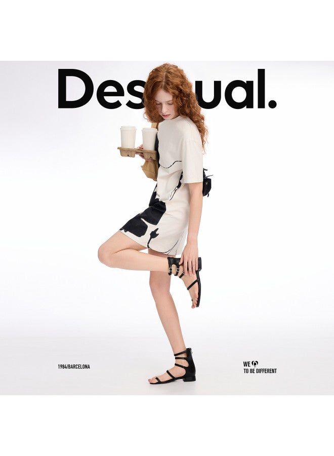 DESIGUAL ss25 New Arrival Pure Cotton Floral Print Patch Round Neck T-shirt Dress - Image 5
