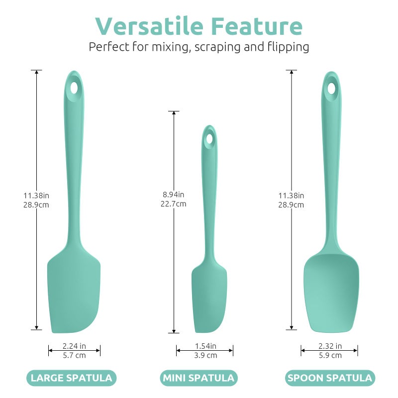 U-Taste Silicone Spatula Set, 600ÂºF High Heat Resistant, Seamless Food Grade Flexible Rubber Kitchen Cooking Mixing Baking Scraper for Nonstick Cookware Set of 3 (Aqua Sky) - Image 2