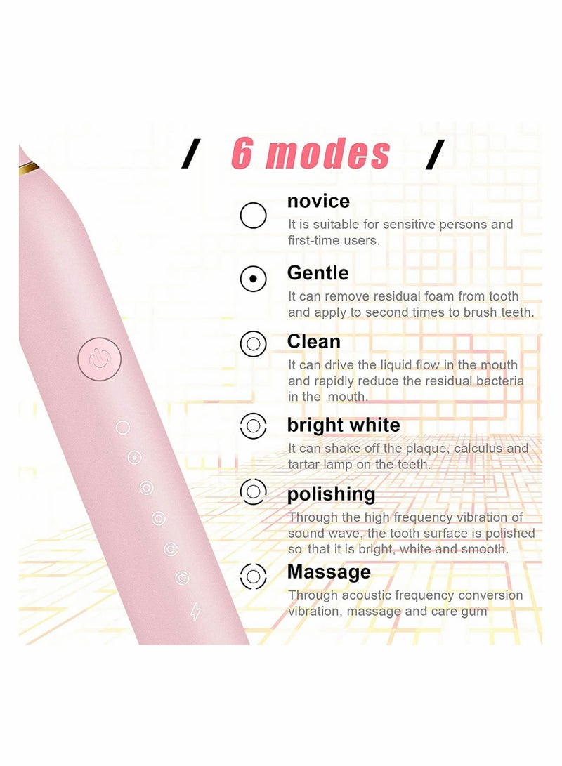 KASTWAVE Sonic Electric Toothbrushes with 2 Minutes Timer Rechargeable Electric Toothbrush Oral Care Whitening Toothbrush for Adults and Kids 8 Pieces Replacement Brush Heads Pink and Black - Image 5