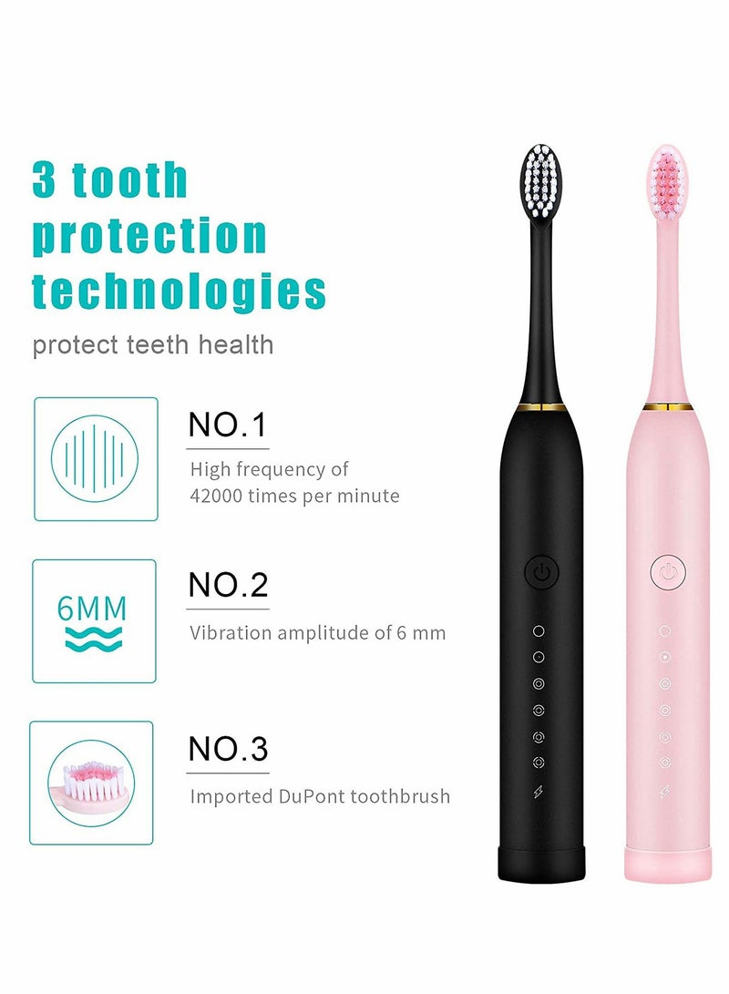KASTWAVE Sonic Electric Toothbrushes with 2 Minutes Timer Rechargeable Electric Toothbrush Oral Care Whitening Toothbrush for Adults and Kids 8 Pieces Replacement Brush Heads Pink and Black - Image 2