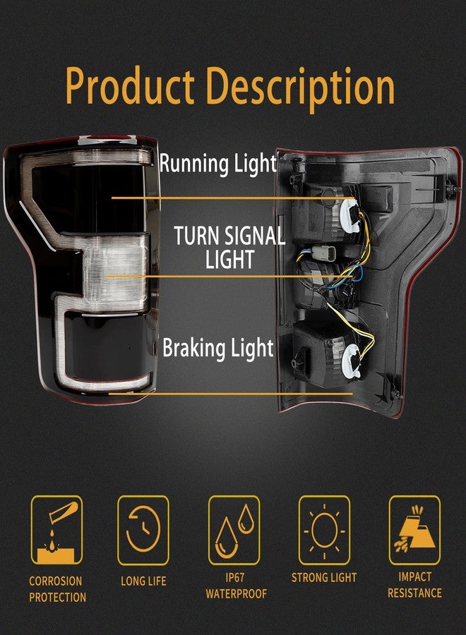 MiKaFex Brake Tail Light Rear Lamp Compatible With Ford F150 F-150 2018 2019 2020 Driver and Passenger Side Smoke Black Halogen Type OE-Style with Bulbs and Harness NON LED, NON Blind Spot Replace#JL3Z13405H - Image 2