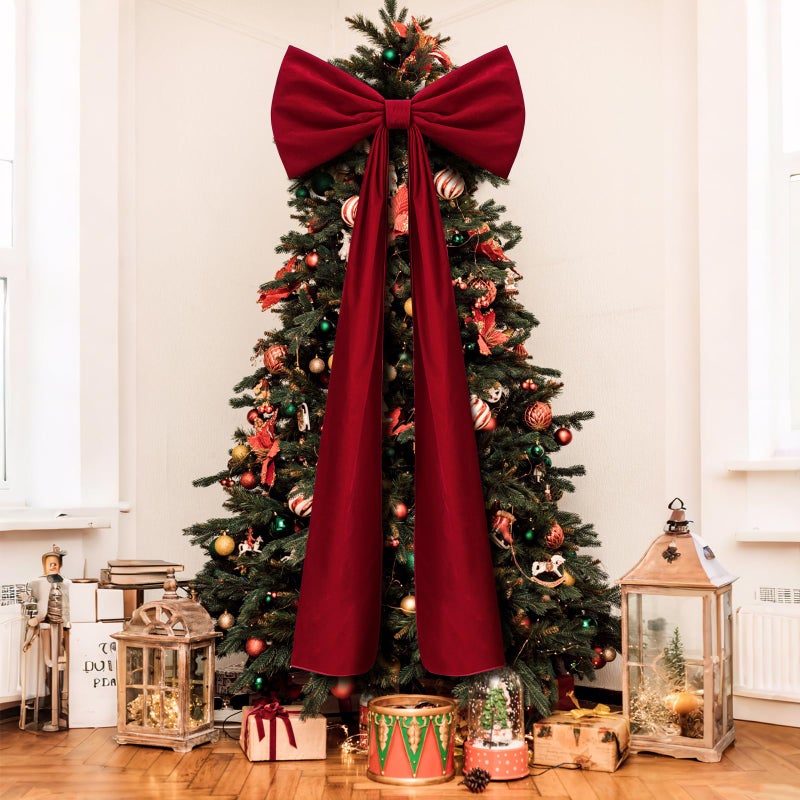 Knitgrip 20 x 71 Inches Extra Large Velvet Bows Decorations Giant Bow with Tie and Long Ribbon for Home Wall Backdrop Birthday Wedding Bridal Shower Party DecorationsDeep Red - Image 2