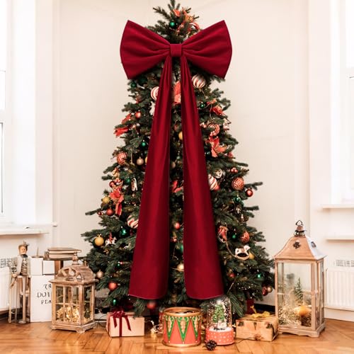 Knitgrip 20 x 71 Inches Extra Large Velvet Bows Decorations Giant Bow with Tie and Long Ribbon for Home Wall Backdrop Birthday Wedding Bridal Shower Party DecorationsDeep Red - Image 1