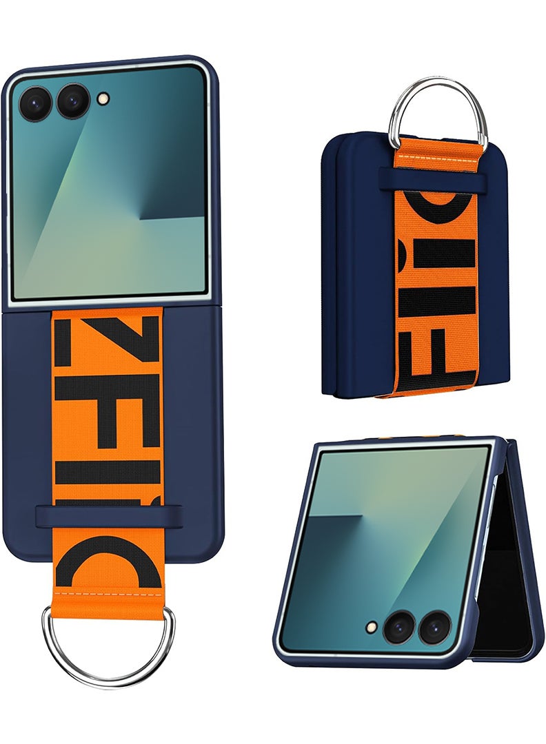 Case Up حافظة حزام متوافقة مع سامسونج جالاكسي زد فليب 7 بحجم 6.9 بوصة، سيلكون سائل فاخر [مضاد للخدش ناعم] حافظة واقية رفيعة مضادة للصدمات لهاتف سامسونج جالاكسي زد فليب 7 2025، أزرق/برتقالي - Image 1