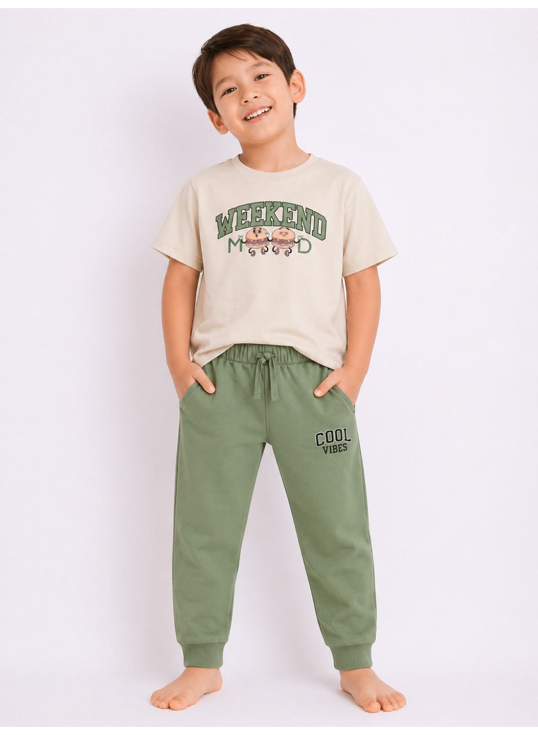 victor and jane Boys’ Pajama Set – “Weekend Mood” Slogan Tee & Pajama Pants