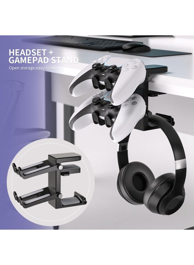 Sakina Adjustable Headphone Stand, Gaming Headset Holder, Controller Holder, 3 in 1 Desk Clamp Organizer, Headphones Hanger Hook Under Desk  with 360° Rotating Hook, Cable Management, Universal Gaming Accessory - Image 2