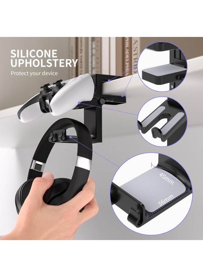 Sakina Adjustable Headphone Stand, Gaming Headset Holder, Controller Holder, 3 in 1 Desk Clamp Organizer, Headphones Hanger Hook Under Desk  with 360° Rotating Hook, Cable Management, Universal Gaming Accessory - Image 3