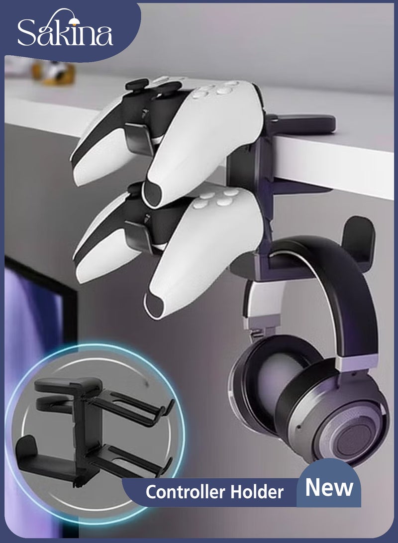 Sakina Adjustable Headphone Stand, Gaming Headset Holder, Controller Holder, 3 in 1 Desk Clamp Organizer, Headphones Hanger Hook Under Desk  with 360° Rotating Hook, Cable Management, Universal Gaming Accessory - Image 1