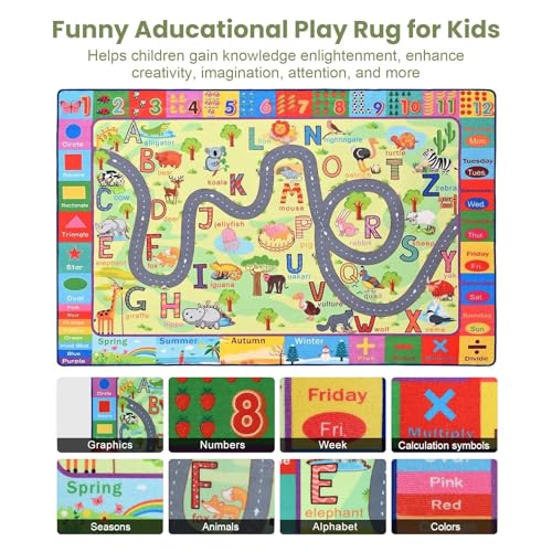 Terrug Kids Rug for Playroom & Classroom, Washable Nursery Carpet, Non-Slip Play Mat, Learning ABC, Numbers, Animals, Colors, Seasons, 4x6 Feet - Image 5