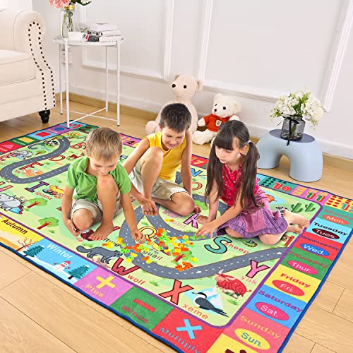 Terrug Kids Rug for Playroom & Classroom, Washable Nursery Carpet, Non-Slip Play Mat, Learning ABC, Numbers, Animals, Colors, Seasons, 4x6 Feet - Image 4