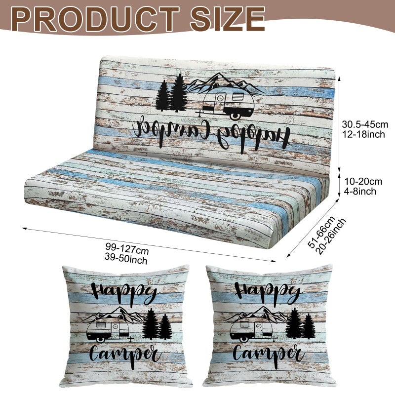 BBSET Rv Dinette Cushion Covers Stretch Washable Rv Cushion Slipcove Replacement for Camper Car Bench, 2 Pillowcase, 2 Backrest and 2 Bench Covers (Light Blue Wooden) - Image 3