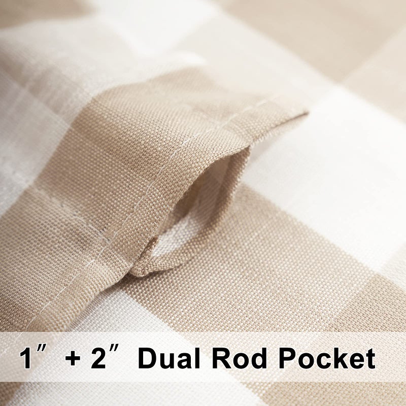 Treatmentex Buffalo Plaid Kitchen Curtains 36inch Taupe Tier Curtain Set for Laundry Basement Small Window Curtain Panels Caf? Curtains 27"" w x 36"" l 2pcs - Image 4