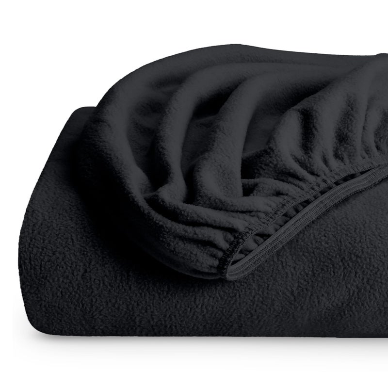 Bare Home Super Soft Fleece Fitted Sheet  Twin Size  Extra Plush Polar Fleece NoPilling  Deep Pocket  All Season Cozy Warmth Twin Black