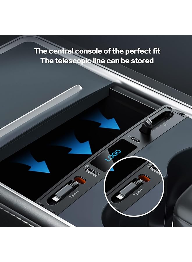 KASTWAVE Car Usb Charger Multi Port For 2021 2022 2023 Tesla Model 3/Y | Tesla Usb Hub With Blue Led Light | Tesla Model 3/Y Accessories 100% Fit Center Console Adapter | Tesla Phone Charger - Image 3
