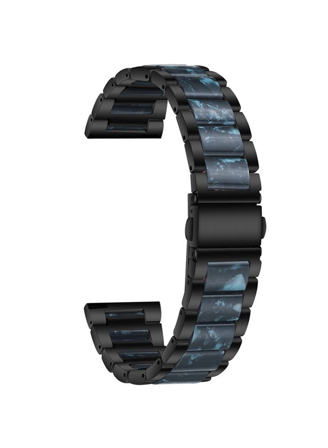 Replacement Strap For Huawei Watch 3/3 Pro/Garmin Venu 2 22mm Universal Three-beads Stainless Steel + Resin Watch Band Black+Ink