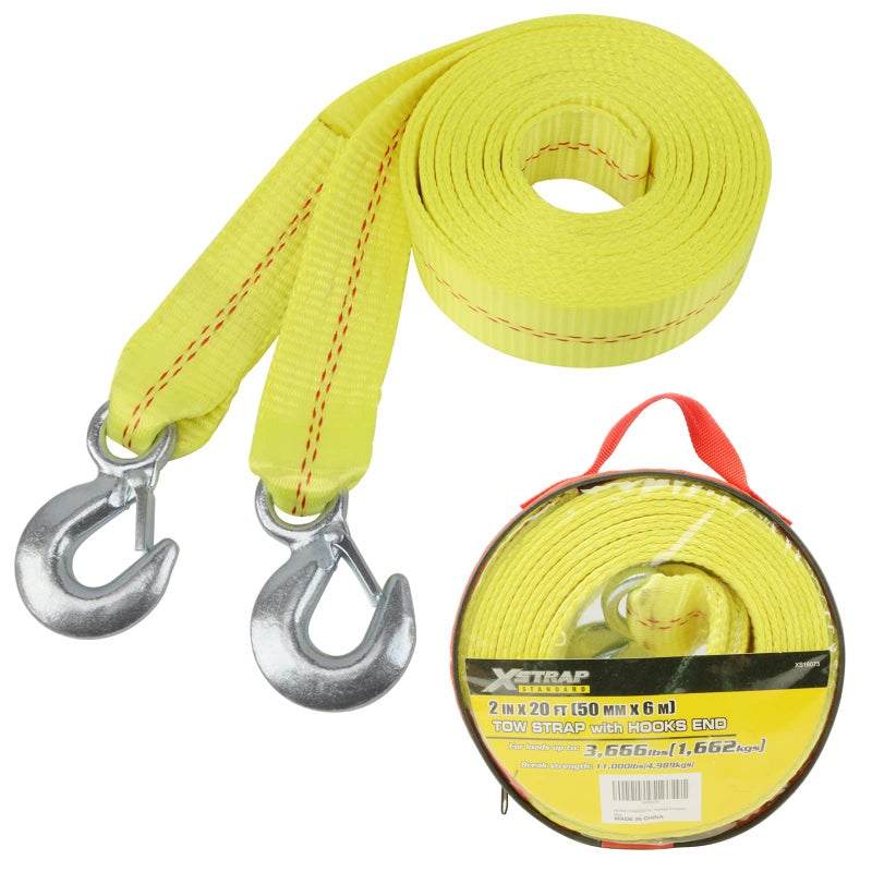 XSTRAP STANDARD Tow Strap with Hooks 2in X20Ft Recovery Strap 11,000LB Break Strengthened Towing Rope for Towing Vehicles in Roadside Emergency - Image 1