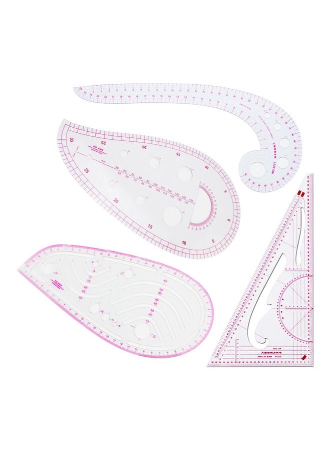 NIBEMINENT 4-Piece French Metric Clothing Ruler White/Pink - Image 1