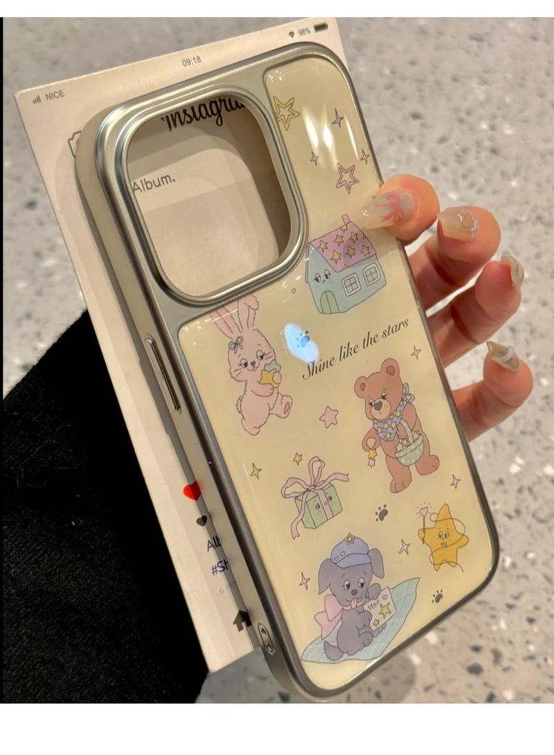 NIBEMINENT Cute Bow Tie Bear Protective TPU Case Cover For IPhone 16, Rabbit Teddy