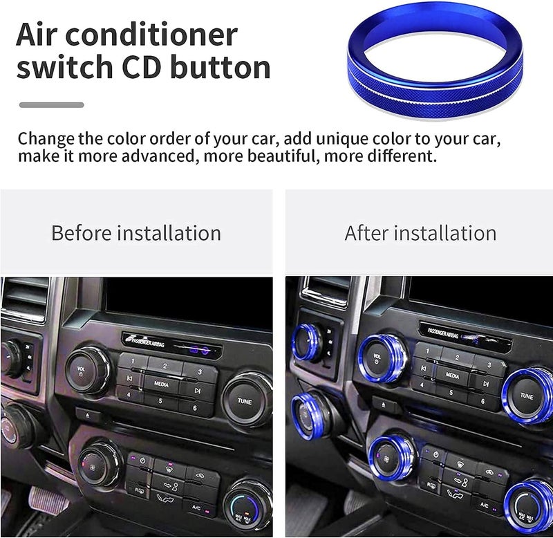 Bentolin Knob Cover for F150 AC Climate Control Switch/Trailer/4WD/VOL/Tune Button Interior Center Console Trim Accessories Compatible with Ford F150 XLT 2016 2017 2018 2019 (Blue 6 Pcs) - Image 4