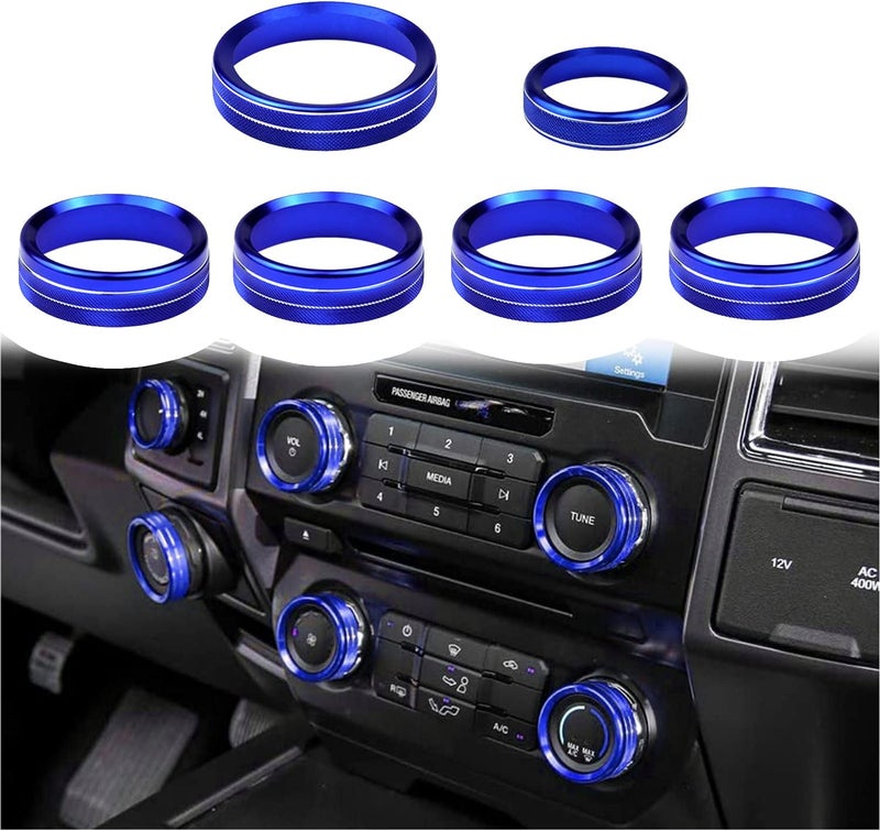 Bentolin Knob Cover for F150 AC Climate Control Switch/Trailer/4WD/VOL/Tune Button Interior Center Console Trim Accessories Compatible with Ford F150 XLT 2016 2017 2018 2019 (Blue 6 Pcs) - Image 1