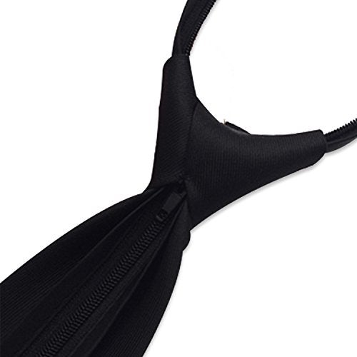 Aurya Boys'Solid Color Zipper Tie 19 inch Polyester Satin Zipper Neckties (Black) - Image 3