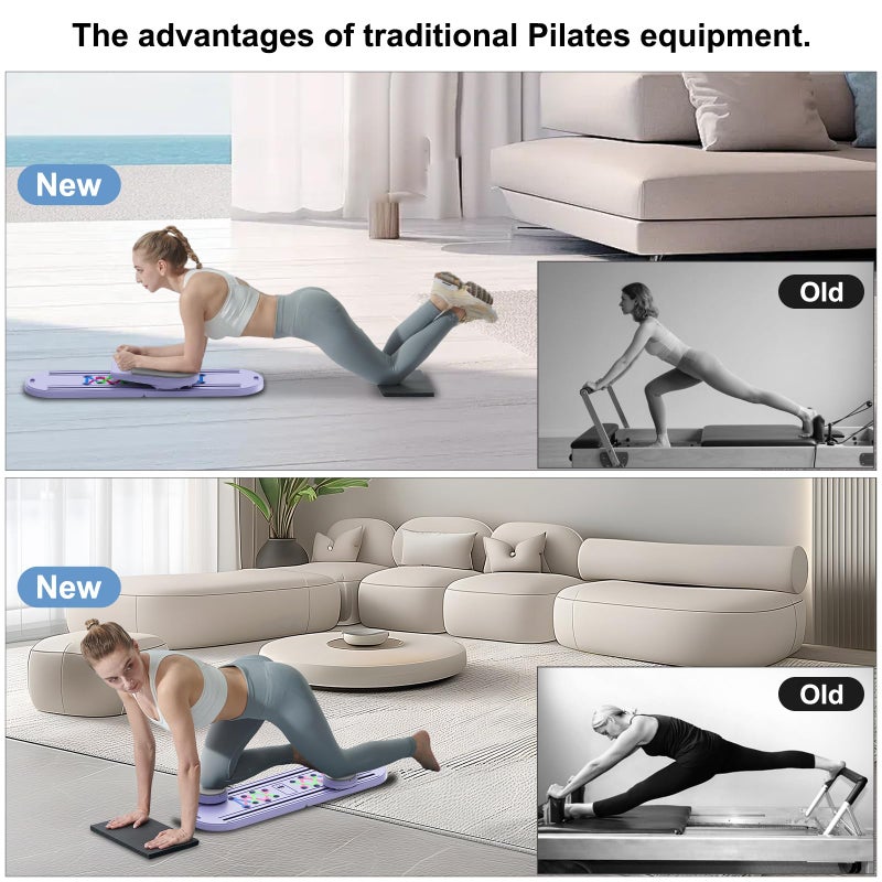 Lpter Pilates Board - 2026 Updated Pilates Reformer Machine Set, Multi-Purpose Foldable Pilates Reformer Board for Home, 6 in 1 Pilates Sliding Board (Purple) - Image 2
