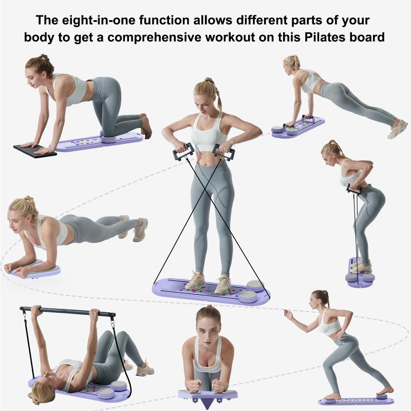 Lpter Pilates Board - 2026 Updated Pilates Reformer Machine Set, Multi-Purpose Foldable Pilates Reformer Board for Home, 6 in 1 Pilates Sliding Board (Purple) - Image 3