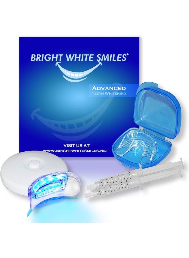 Bright White Smiles مجموعة تبييض الأسنان بابتسامات بيضاء مشرقة | مبيض أسنان مفعل بواسطة ضوء LED | مع 2X 5 مل جل كارباميد بيروكسيد 35% في حقن | صينية فموية مريحة وحافظة | للاستخدام المنزلي | نتائج احترافية - Image 1