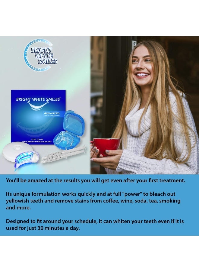 Bright White Smiles مجموعة تبييض الأسنان بابتسامات بيضاء مشرقة | مبيض أسنان مفعل بواسطة ضوء LED | مع 2X 5 مل جل كارباميد بيروكسيد 35% في حقن | صينية فموية مريحة وحافظة | للاستخدام المنزلي | نتائج احترافية - Image 3