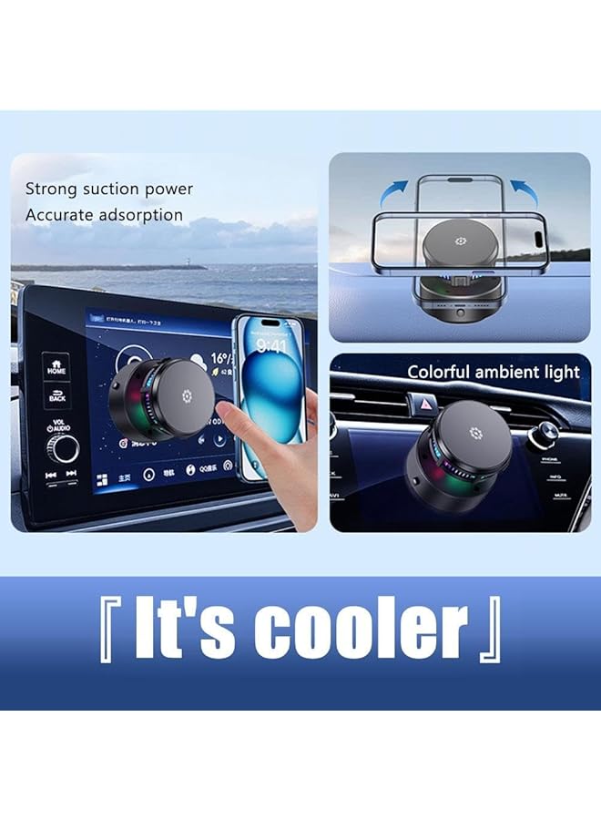 KASTWAVE Electric Vacuum Magnetic Car Phone Mount, 360° Rotating Suction Cup Holder, 15W Wireless Charge, 2-In-1 With Rgb Semiconduct Radiator, Strong Suction, For Car Mirro Gym All Smooth Surface - Image 3