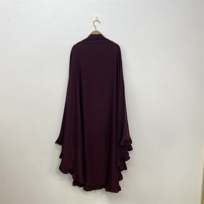 Fashionable Ruffle Hem Solid Color Large Hijab - Image 1