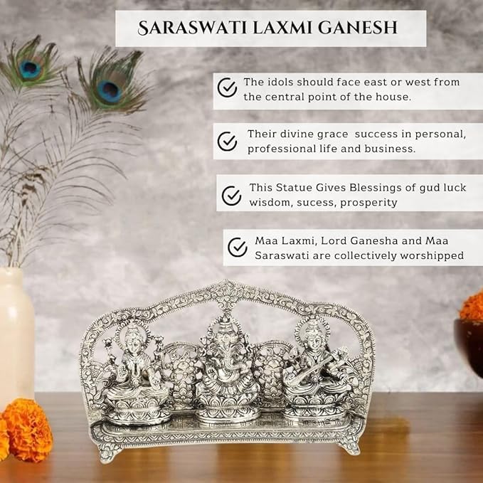 Lavanaya Silver® - Silver Plated Laxmi Ganesh Saraswati Idol - Elegant Velvet Box Packing - Perfect for Anniversary, Wedding, Housewarming, and Diwali Gifting - Image 5