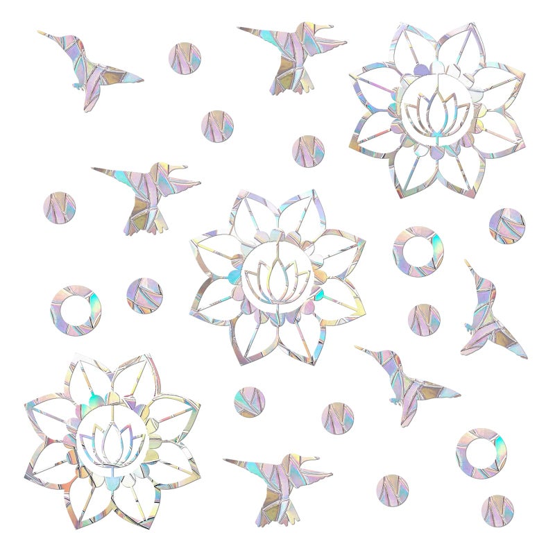 EACILLES 39 Pieces Birds Static Window Clings Anti Collision Window Decals for Bird Strikes  Glass Door Window Stickers  Stop Birds Flying into Windows  Mandala-Hummingbird Style - Image 1