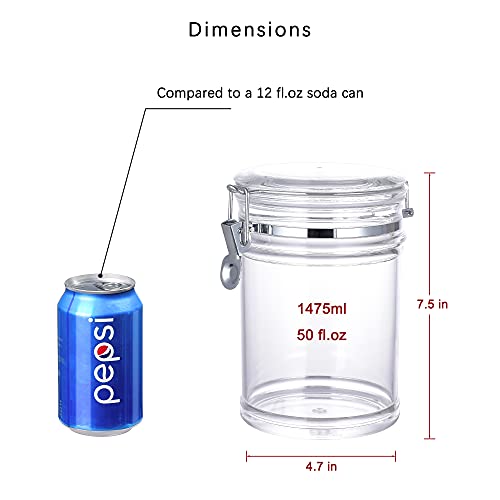IVOOBR 50 oz Reinforced Medium Acrylic Canister with Locking Clamp, Airtight Flip Jar | Food Storage Container for Flour, Sugar, Coffee, Candy, Cookie etc - Image 3