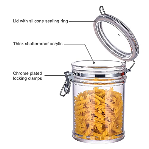 IVOOBR 50 oz Reinforced Medium Acrylic Canister with Locking Clamp, Airtight Flip Jar | Food Storage Container for Flour, Sugar, Coffee, Candy, Cookie etc - Image 2